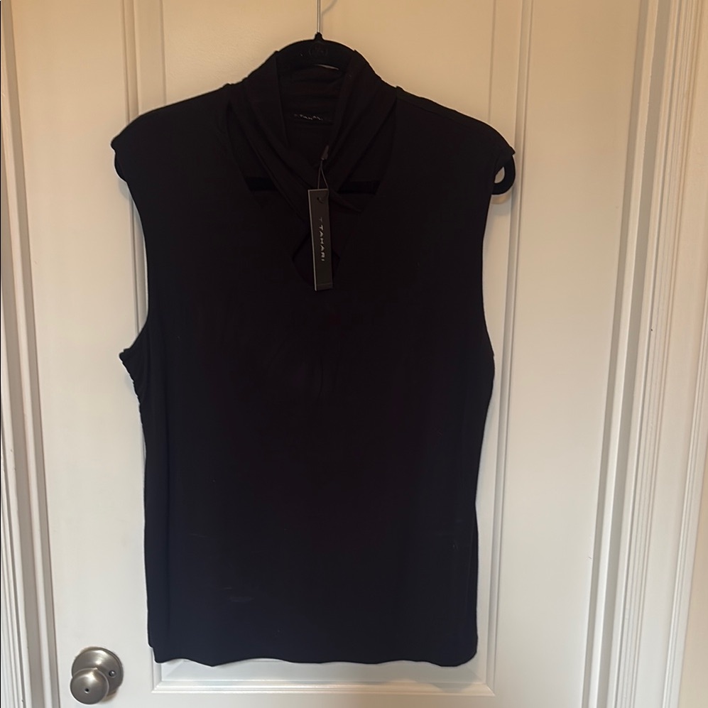 Tahari Black Muscle Tee Fitted Sleeveless Polo